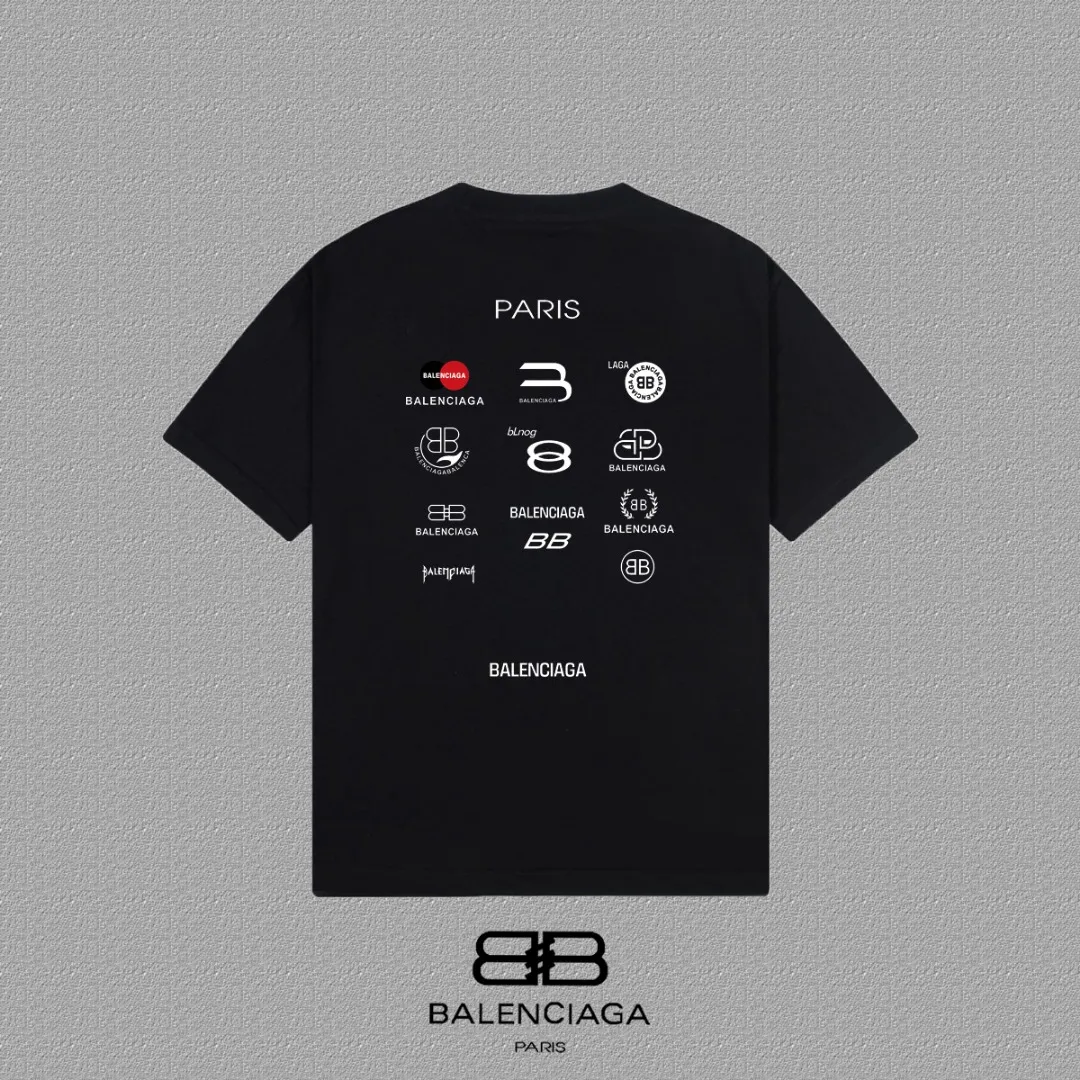 P80✨🔥 BALENCIAGA Paris lettering printed short-sleeved T-shirt. Custom-woven and dyed 300 grams of combed cotton heavyweight fabric. Zero color difference in threads. Perfect details. Different from the current currency version. Welcome to compare. Same Style for men and women. Must-sell in the picture above. Color: White Black Size: 1 2 3 4